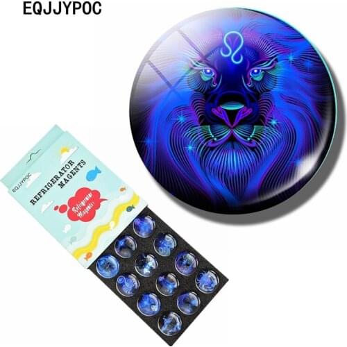12 Constellations Stickers for Refrigerator Zodiac 30mm Glass Dome Fridge Magnet 12pcs Gift Box Magnetic Note Holder Home Decor