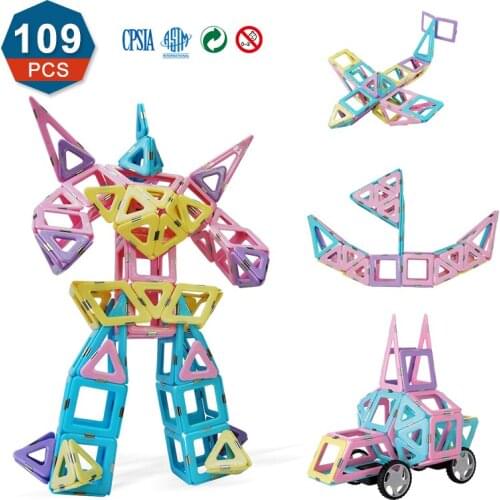 MAGPLAYER 109PCS Big Size Magnetic Designer Construction &Builidng Blocks Toys Magnetic Tiles Educational Toys for Children