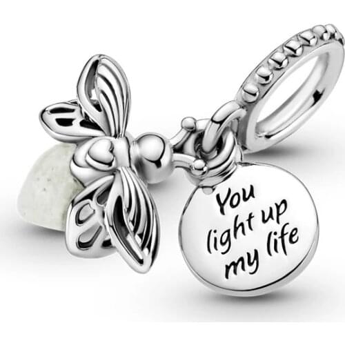 Cute Lightning Bug Pendant Fit Original Pan Charms Bracelet Letter You light up my life Firefly Beads DIY Jewelry for Women Gift