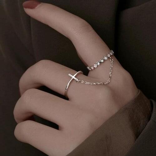 Fashion 925 Sterling Silver Tassel Cubic Zircon Cross Finger Ring For Women Girls Party Wedding Jewelry jz168