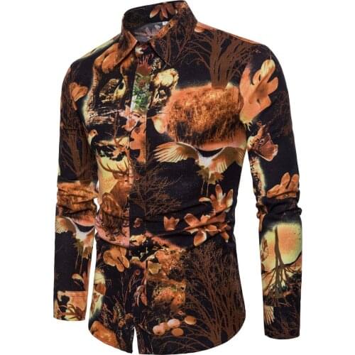 Mens Casual Long Sleeve Floral Shirt
