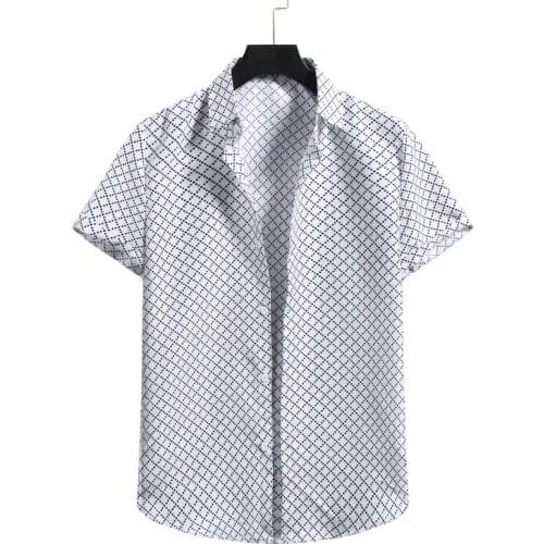 2021 New Mens Spring Printed Short-Sleeved Shirt Fashionable Polka Dot Plaid Casual Shirt