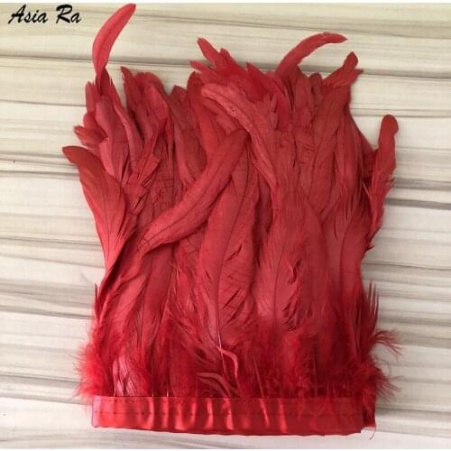 10 Meter natural Rooster Feathers trim fringe for craft plumas 20-25CM Red feathers ribbon DIY Sewing clothing Party decorations