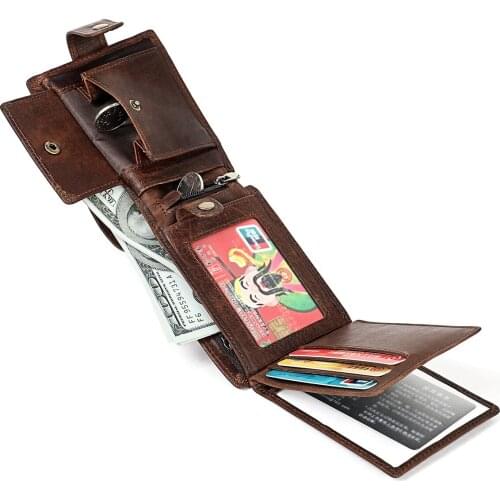2021 New Mens wallet short leather retro buckle US money clip men wallet snap buckle multi card position zipper