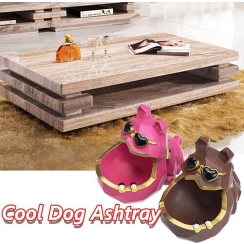 New Cool Dog Ashtray Personalized Creative Resin Desktop Dog Ornament Funny Ashtray for Home (Rose Red/Brown)