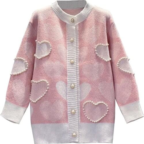 Autum Sweater Women Korean Clothes Loose Embroidery Sweet Love Knit Cardigan Casual Plus Size Coat Winter Oversized Sweaters