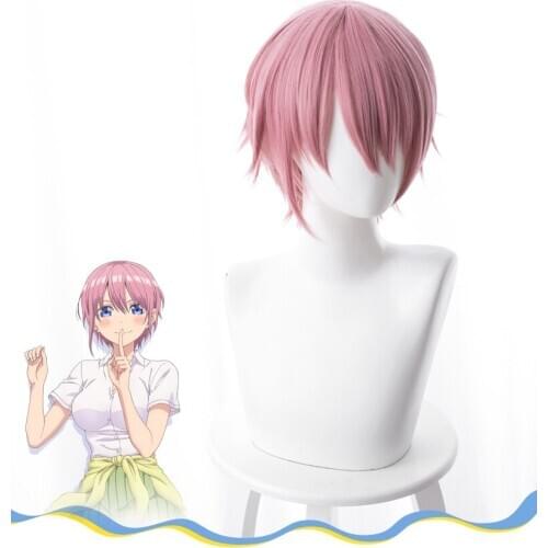 Anime Gotoubun no Hanayome Ichika Nakano Pink Short Wig Cosplay Costume The Quintessential Quintuplets Heat Resistant + Wig Cap
