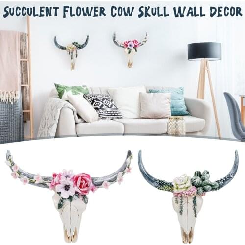 Rose Bull Head Resin Pendant Succulent/Flower Cow Skull Wall Decor Nursery Decor Resin Ornament with Hanging Hole