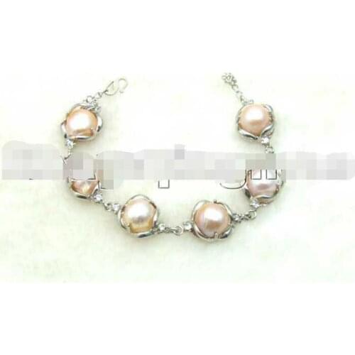 Selling Jewelry>>>SALE Big 12mm Black Natural baroque pearl bracelet GP Gold chain 7.5 to 8.5" Bracelet