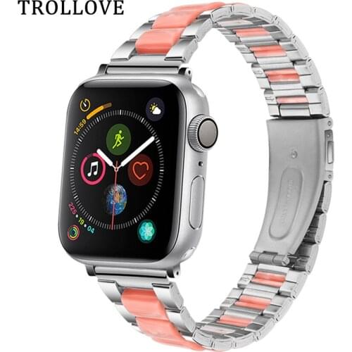 Stainless Steel+Resin Strap for Apple Watch Band 40mm 44mm 38mm 42mm Metal Links Bracelet Watch Strap for iWatch Series 5 2 3 4