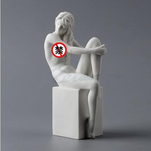 MODERN CERAMIC ABSTRACT FIERY GIRL FIGURINE NUDE SITTING FEMALE ART SCULPTURE BODY STATUE DESKTOP HOME DECOR ACCESSORIES OFFICE