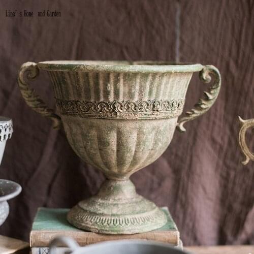 Hand made distressed vintage small metal flower vase for living room