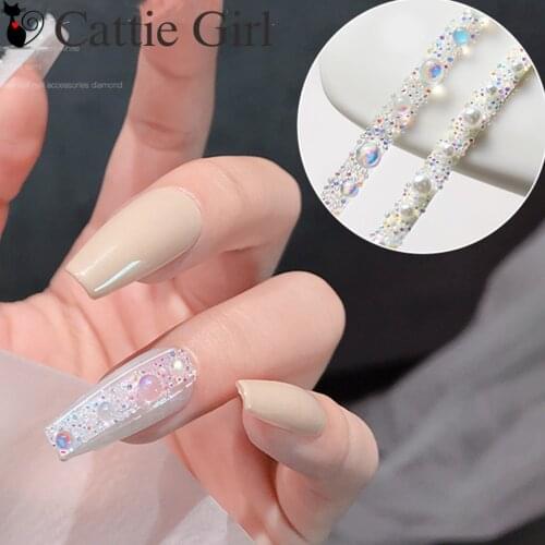 Magic Rhinestone Pearl Chain Nail Decoration Crystal Nails Accessories Clear Rhinestone Nails Studs Charming 3D DIY Nail Art
