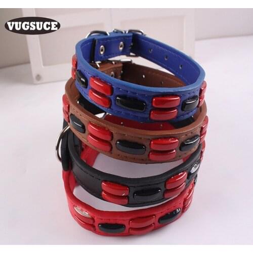 VUGSUCE Retro Dog Collar PU Leather Acrylic Pet Collars Neck Adjustable Durable Heavy Duty Puppies Collar for Medium Large Dogs