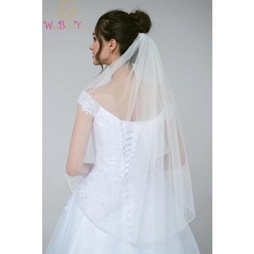Walk Beside You Ivory Beaded Wedding Veil Crystal One Layer with Comb voiles de mariee Bride Accessories Mariage