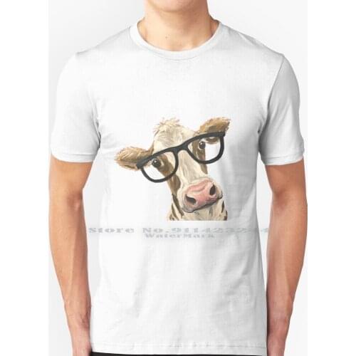 Funny Cow Art , Cow With Glasses Art T Shirt 100% Pure Cotton Funny Cow Art Cow Dressed Up Animals With Glasses Dorm Room Art