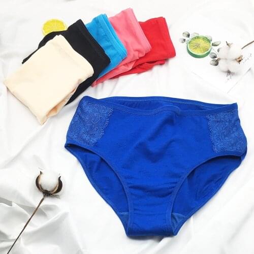 6 Pcs / Lot Plus Size High Waist Solid Color Women Cotton Lace Briefs Panties XXL 3XL 4XL 6957