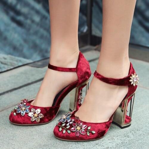 Spring Women Shoes High Heel Ladies Pumps Round Toe Chunky Heels Summer Sandal For Girls Fashion Mary Janes Shoes Red/Black/Blue