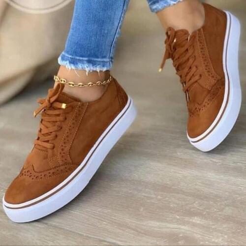 2021 Spring Fashion Women Faux Suede Vulcanize Sneakers Flat Heel Round Toe Lace Up Casual Comfort Cozy Shoes Ladies Outdoor