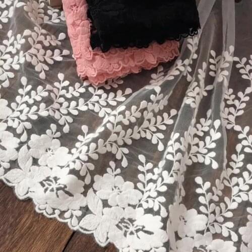 1Yard White Lace Fabric 32cm Width Cotton Embroidered Sewing Supplies DIY Garment Curtains Accessories Ribbon Lace Trim Dress