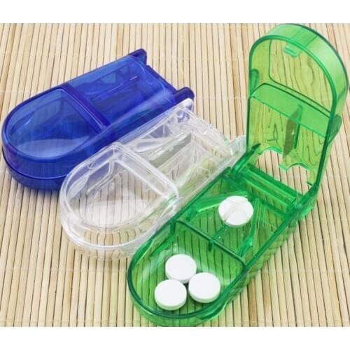 10pcs Cute Pills Case Splitter Medicine Tablet Cutter Container Storage Box Cut Dose Box New Blue/Transparent