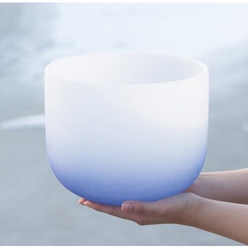 12 Inch A Third Eye Half Color Indigo Chakra Quartz Crystal Singing Bowl + Mallet