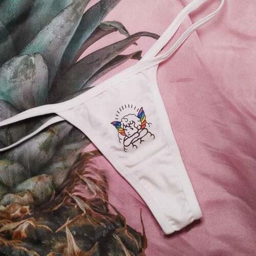 2 PCS Panties Women Cotton Underwear Rainbow Angel Print Grunge Aesthetic G-string Sexy Lingerie Underpants Y2k Lady Thongs