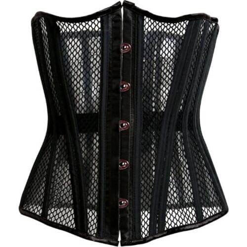26 Steels Bone Black Breathable Mesh Corsets Sexy Women Bustier Slimmimg Body Shapwear Waist Trainers Corset Summer Corselet