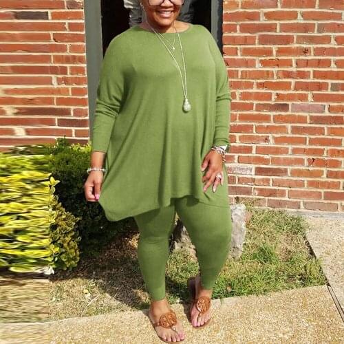 4XL 5XL Plus Size Matching Bodycon Outfits Full Sleeve Blouse & Pencil Pants Solid Fashion Large 2 Pieces Sets Summer Clothes