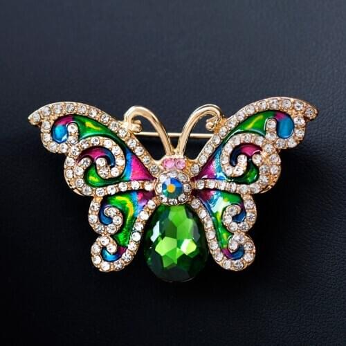 Blesiya Cute Butterfly Corsage Wedding Brooch Insect Crystal Green Badge Pin