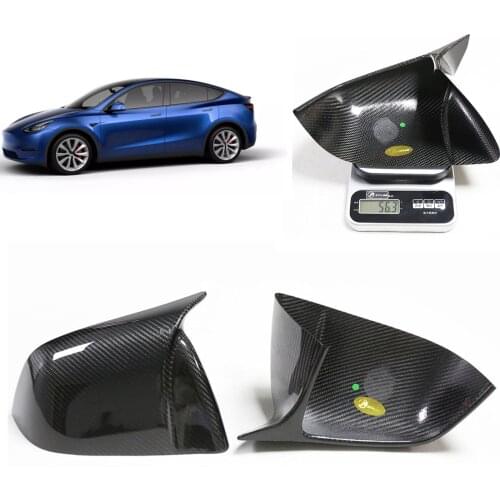 For Tesla Model Y 2020 2021 1 Pair Real Carbon Fiber Horn Style Side Rear View Mirror Cover Cap Add On