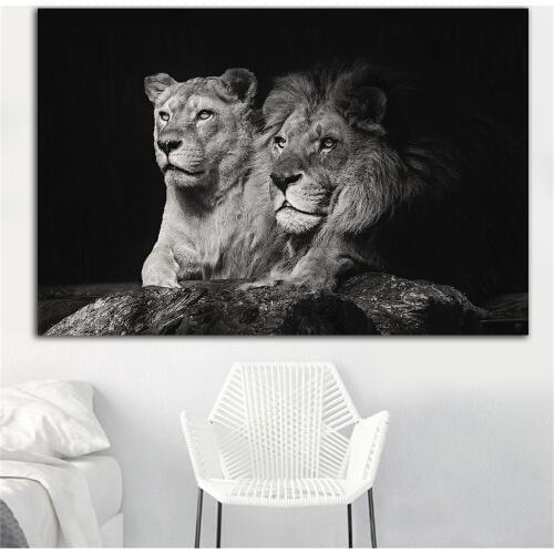 Black and White Canvas Lion Painting Printed Animal Posters Prints Modern Home Decoration Pictures Art Wall Prints Dropshipping