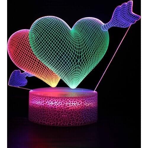 Colorful Heart Arrow Modeling Acrylic 3d Led Table Lamp for Baby Sleeping Nightlight Home Wedding Party Decoration