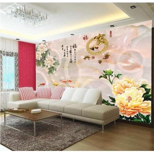 Custom Photo wall murals wallpaper 3D picture three-dimensional European and American marble peony relief TV background wall