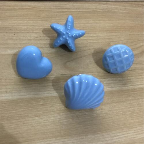 FAST SHIPPING Shell Shape Ceramic Knob 36mm 45mm Mediterranean Blue Starfish shell heart Blue Ceramic Cabinet Knobs