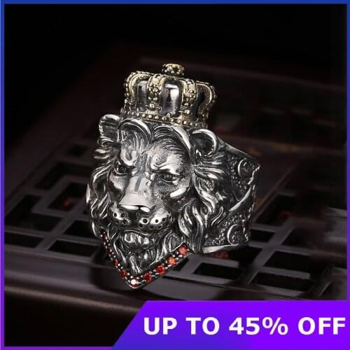 Thai silver Lion King Pure 925 Sterling Silver Inlaid Natural Stone Gift Women Men Adjustable Wedding Ring Fine Jewelry 2021 New