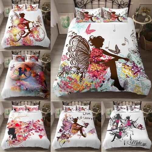 2021 Fairy Butterfly Bedding Set Beautiful Woman Duvet Cover Fashion Luxury Quilt Cover For Girls Bedspread Single King Sizes