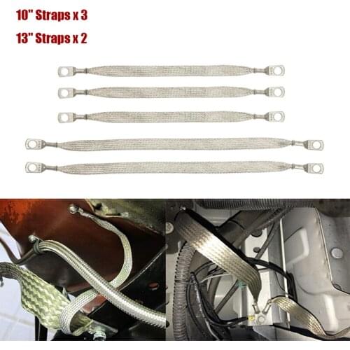 3-10" And 2-13" Tinned Copper Engine Ground Strap Kit Universal For Truck Car 1/2" Width Flat Braid Strap For 62 Amps