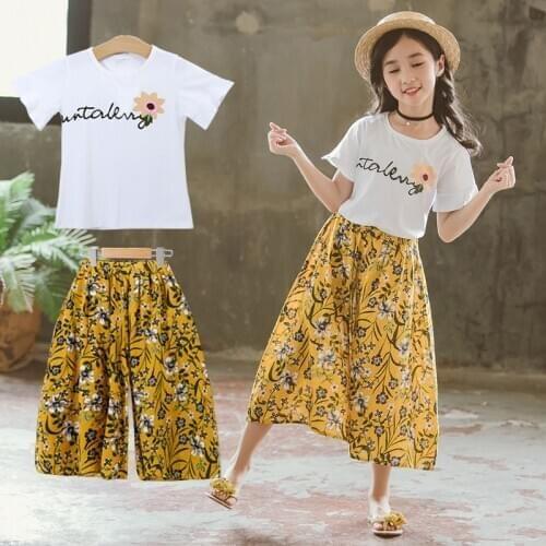 Girls Summer Clothes Sets Kids Short Sleeve Tops + Floral Shorts Suits Girls Clothing Casual Children Clothing 4 6 8 10 12 Years