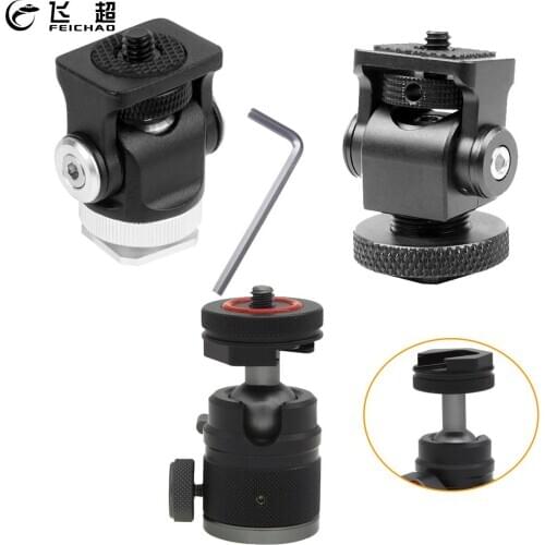 Hot Shoe Mount Mini BallHead 360 Panoramic Monitor Holder Camera Pan Tilt 1/4'' Cold Shoe Adapter for Tripod Light Flash Bracket