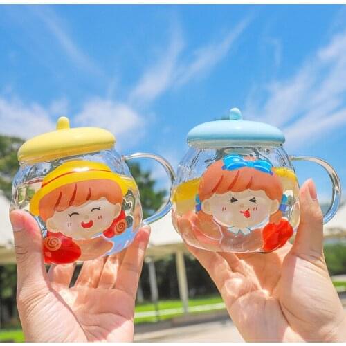 Japanese Department Little Girl Big Belly Glass Mug Lovely Cartoon Home Breakfast Milk Fresh Water Cup of Men and Women