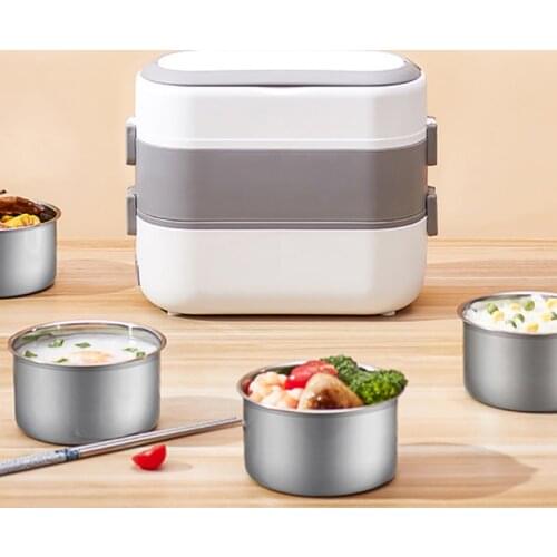 220V Electric Heating Lunch Box 1/2 Layer Food Storage Container Portable Electric Rice Cooker Food Warmer For Office Bento Box
