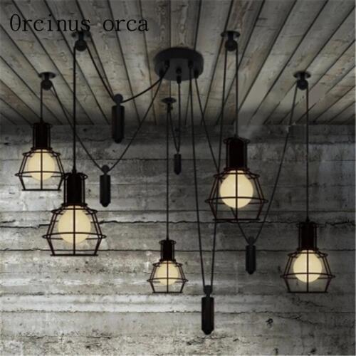 American style industrial iron spider chandelier living room dining room retro creative pulley lifting Chandelier free shipping