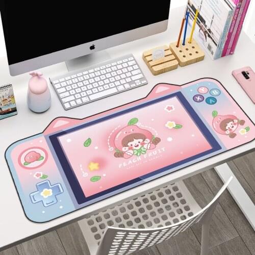 DATA FROG Cat Ear Cute Mousepad Large Computer Desk Mouse Mat Pink Girl Gaming Mouse Pad Cartoon Kawaii Gaming Accessories