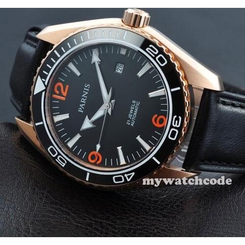 45mm Parnis black dial Sapphire Glass ceramic bezel Automatic mens Watch P306