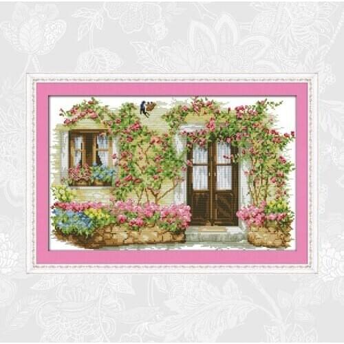 Joy sunday Rose Cabin Patterns 11CT 14CT Counted Printed on Canvas Cross Stitch Kits Embroidery Needlework Home Decoration