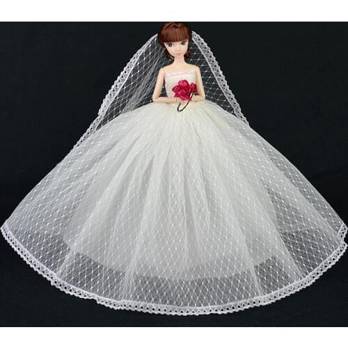 2016 New Design Wedding Celebration Dress Veil 3D Eyes Doll Set Clothes Accessories For Toy Barbie Doll Baby Toys for Girls