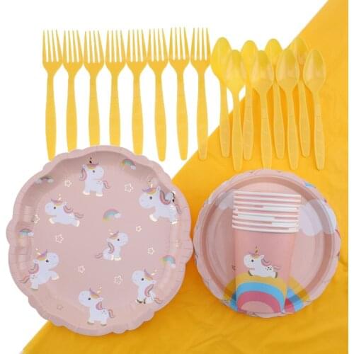 Unicorn Theme Party Tableware Kidsbirthday Decoration Baby Shower Birthday Party Decorations Dsposable Tableware Party Supplies