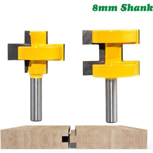 2pcs 8MM Shank T-Slot Square Tooth Tenon Bit Milling Cutter Carving Router Bits for Wood Tool Woodworking