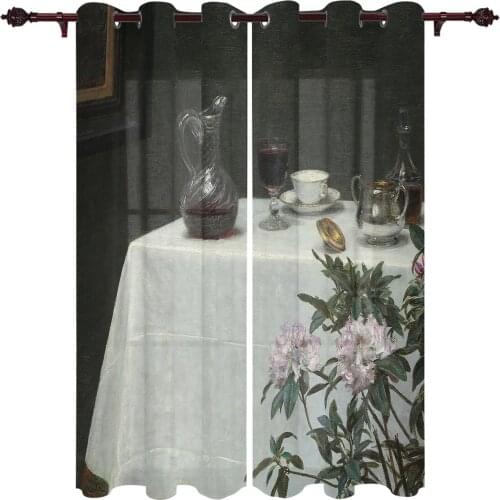 Desktop Still Life Flowers Valance Window Curtains For Living Room Bedroom Kitchen Home Korean Youth Room Window Curtains